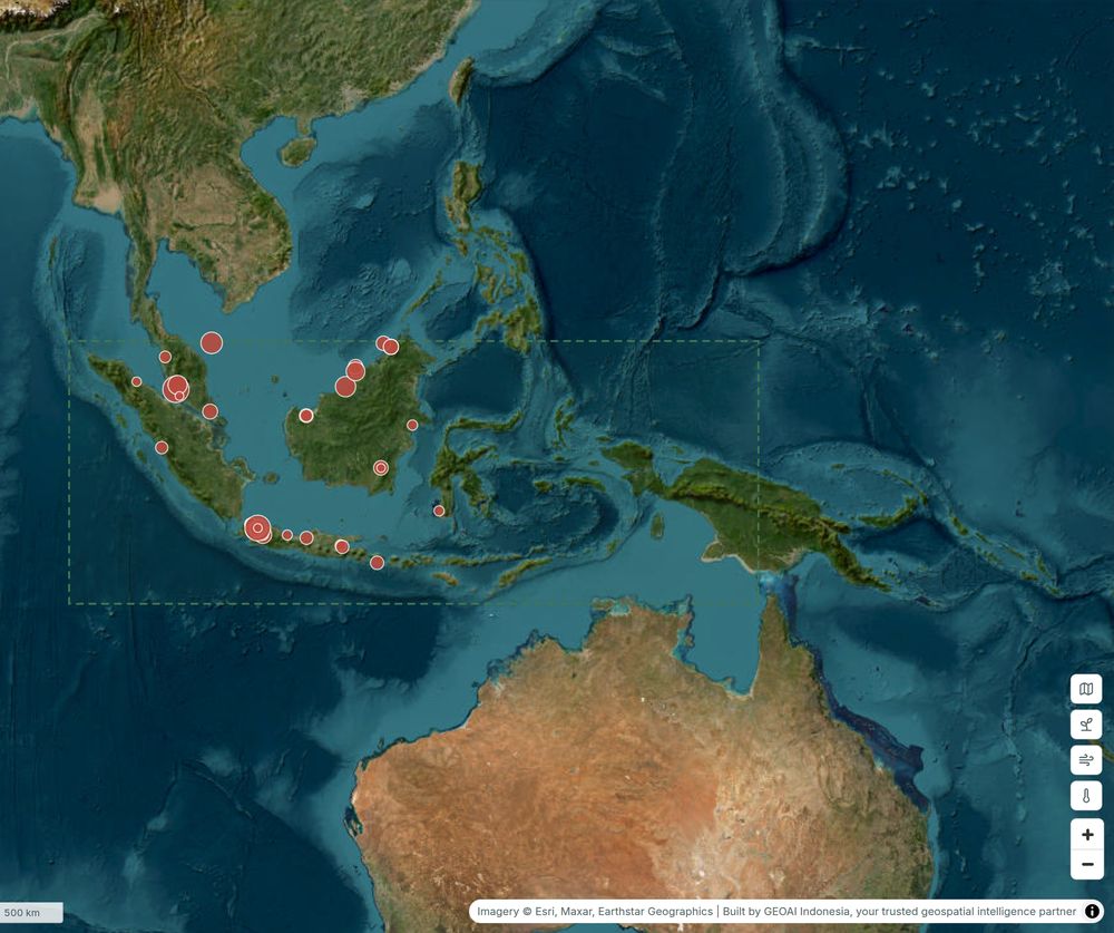 Methane point sources across Indonesia and Southeast Asia, graduated by emission rate.