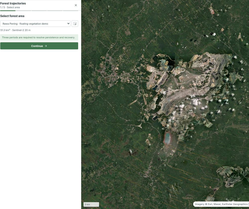 Live wind field drawn over an open-pit coal mine in East Kalimantan.